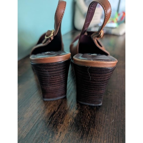 Etienne Aigner Brown Slingback Leather Loafer Square Toe Heels, 8M - Picture 3 of 9